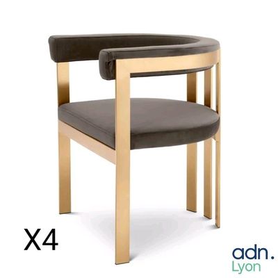 a picture of a chair with a black seat and a gold frame