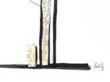 a drawing of a giraffe standing in front of a tall building