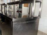 a stainless steel counter in a commercial kitchen