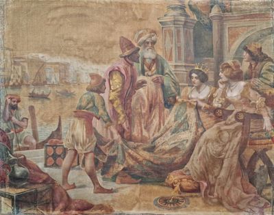 une image représentant un tableau où l'on voit un groupe de personnes sur un bateau