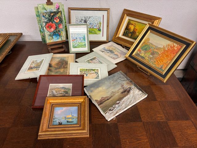 Lot de cadres, aquarelles, huiles sur toile, huile sur panneau, t...