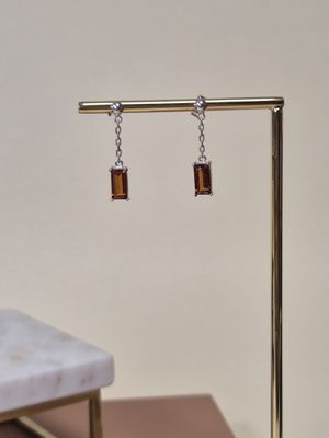 gros plan d'une paire de boucles d'oreilles sur un support