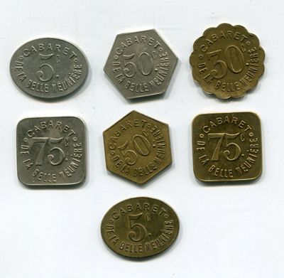 six different types of coins sitting on top of a white surface