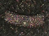 chanel handbag with multicolored sequins and metal clasp