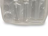 a clear plastic container filled with toothbrushes and toothpaste