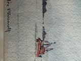 a picture of a painting of a boat on the water