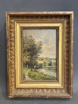 Ecole frnaçaise vers 1900 Paysage animé - Photo 1