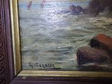 a picture of a painting of a boat in the water