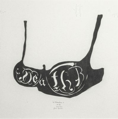 un dessin représentant un soutien-gorge sur lequel est écrit « boo »