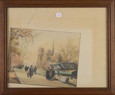 tableau représentant une scène de rue avec une calèche et une église en arrière-plan