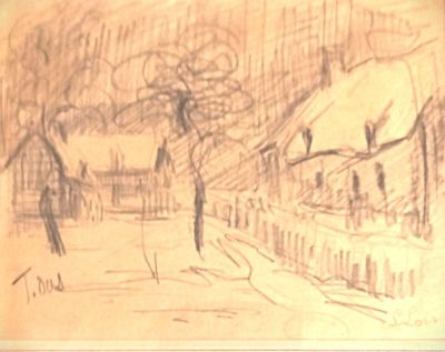 un dessin représentant une personne marchant dans la rue