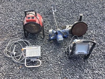 three different types of flood lights on the ground