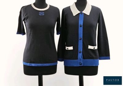 deux pulls noirs et bleus pour femme sur des mannequins