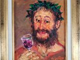 tableau représentant un homme barbu tenant un verre de vin à la main