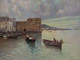 a painting of a couple of boats in the water