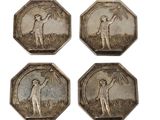 trois pièces d'argent sur lesquelles figurent un homme et une femme dans un champ
