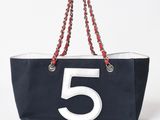 a black and white bag with a number 5 on it
