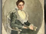 portrait of a woman in a green dress seated in a chair
