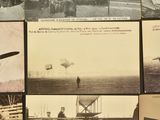 several old black and white photos of airplanes and people