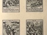 four illustrations of a series of four different scenes of a man and a woman on horseback