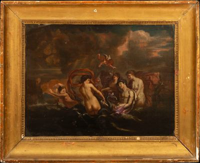 an image of a painting of a group of people in the water