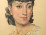 portrait of a woman in a white dress with a flowered collar