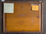 a picture of a picture of a wooden frame with a note pinned to it