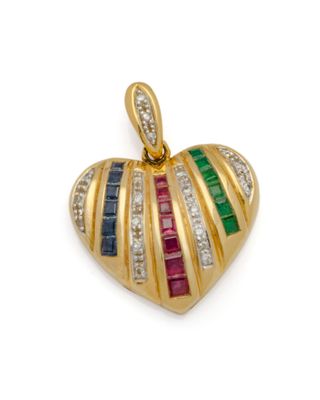 un gros plan sur un pendentif en forme de cœur orné de pierres multicolores