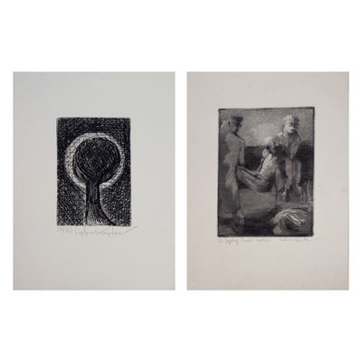 deux dessins en noir et blanc d'un homme et d'une femme