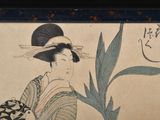 a painting of a woman in a hat holding a flower