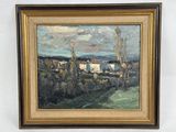 an image of a painting of a landscape with houses in the distance