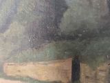 a picture of a painting of a man riding a horse on the road