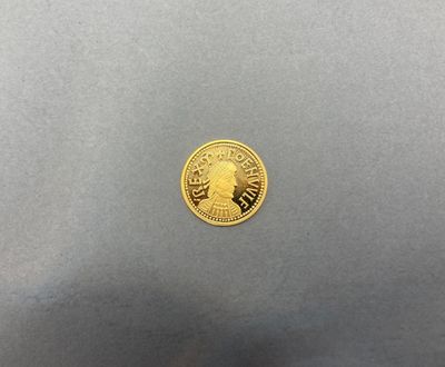 gros plan d'une pièce d'or sur une surface grise