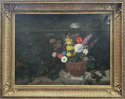 ECOLE du milieu du XIXème siècle - Nature morte à la vasque …