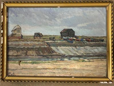 une photo d'un tableau représentant une ferme à la campagne