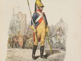 a drawing of a man in a uniform with a sword