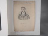 an old drawing of a man with a mustache in a white frame