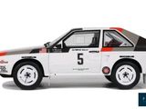 a white car with a black and red stripe on it