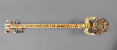 une image représentant une guitare fabriquée à partir d'une peau de serpent