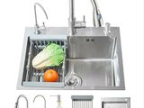 évier de cuisine en acier inoxydable avec robinet, égouttoir, crépine et filtre