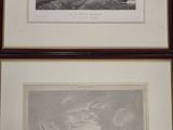two framed pictures of boats on the water and a boat in the distance