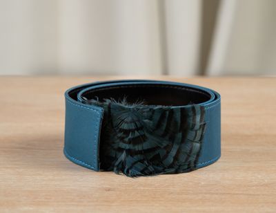 ALBERTA FERRETTI Ceinture corset satinée bleu canard rehauss…