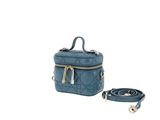 a small blue bag with a leash attached to it