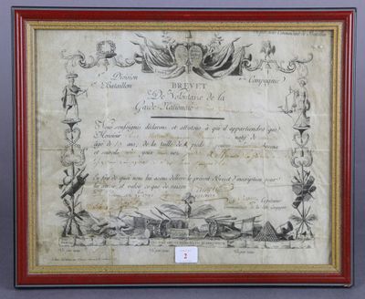 BREVET de VOLONTAIRE de la GARDE NATIONALE décerné à MARAIS