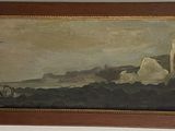peinture sur le mur d'une pièce représentant un bateau sur l'eau