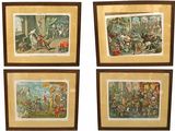 quatre photos encadrées représentant un groupe de personnes à cheval dans un champ
