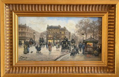tableau représentant une scène de rue avec une calèche et une calèche