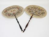 pair of hand painted fan with wooden handles and beading