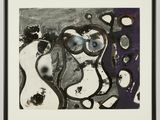an image of a painting on a easel with a black and white background