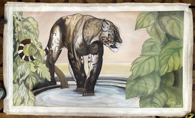 un tableau représentant un tigre debout dans l'eau